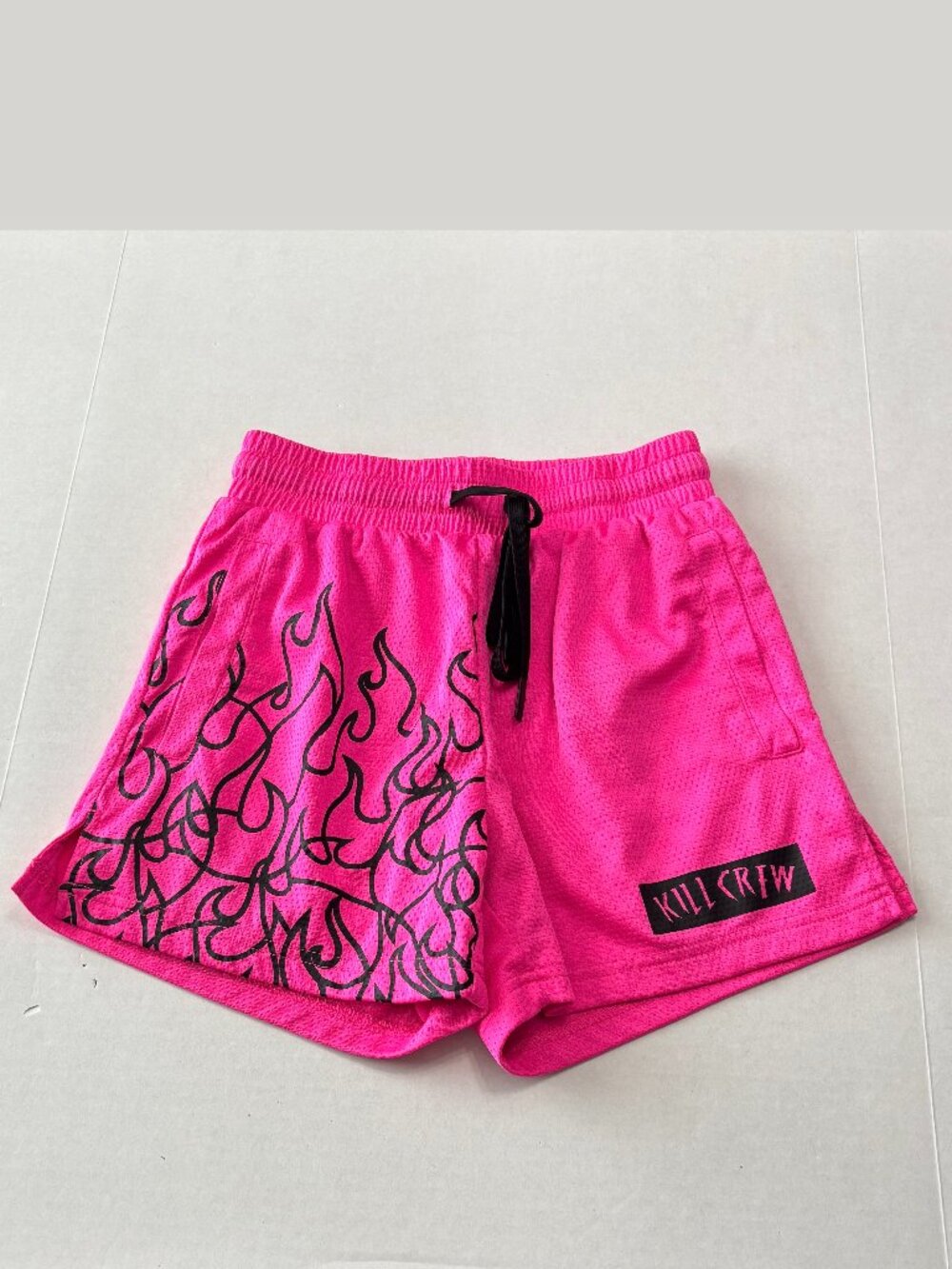 Kill Crew Muay Thai Flame Shorts (Mid Thigh Cut) - Pink/Black Unisex Size XS